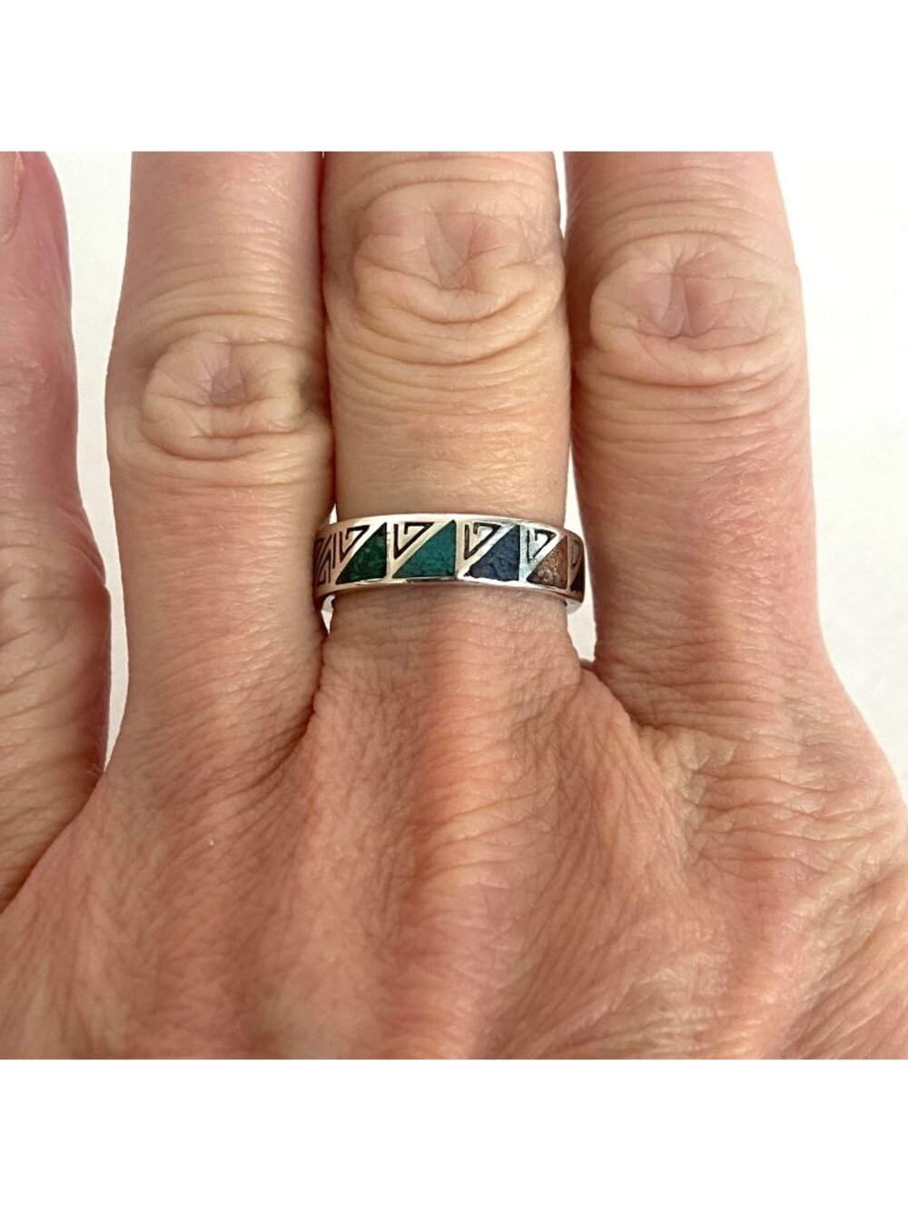 VTG Carolyn Pollack Sterling Silver 925 Crushed Stone Inlay Band Ring Sz 7
